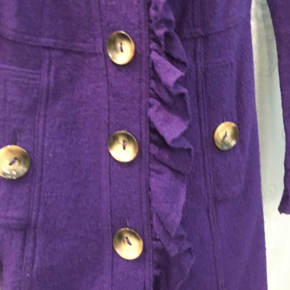 LUII Wool Purple Ruffle Front Jacket Coat Sweater - Picture 9 of 16